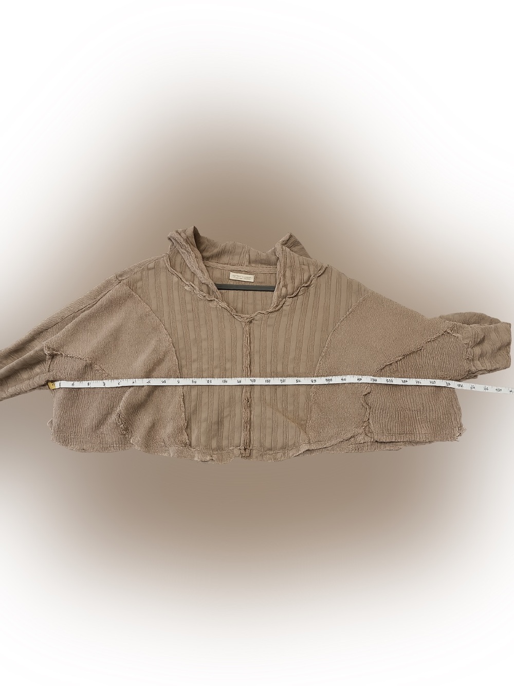 Free People We The Free Aries Hoodie Taupe Hooded Thermal Patchwork Cropped Top - Picture 11 of 11